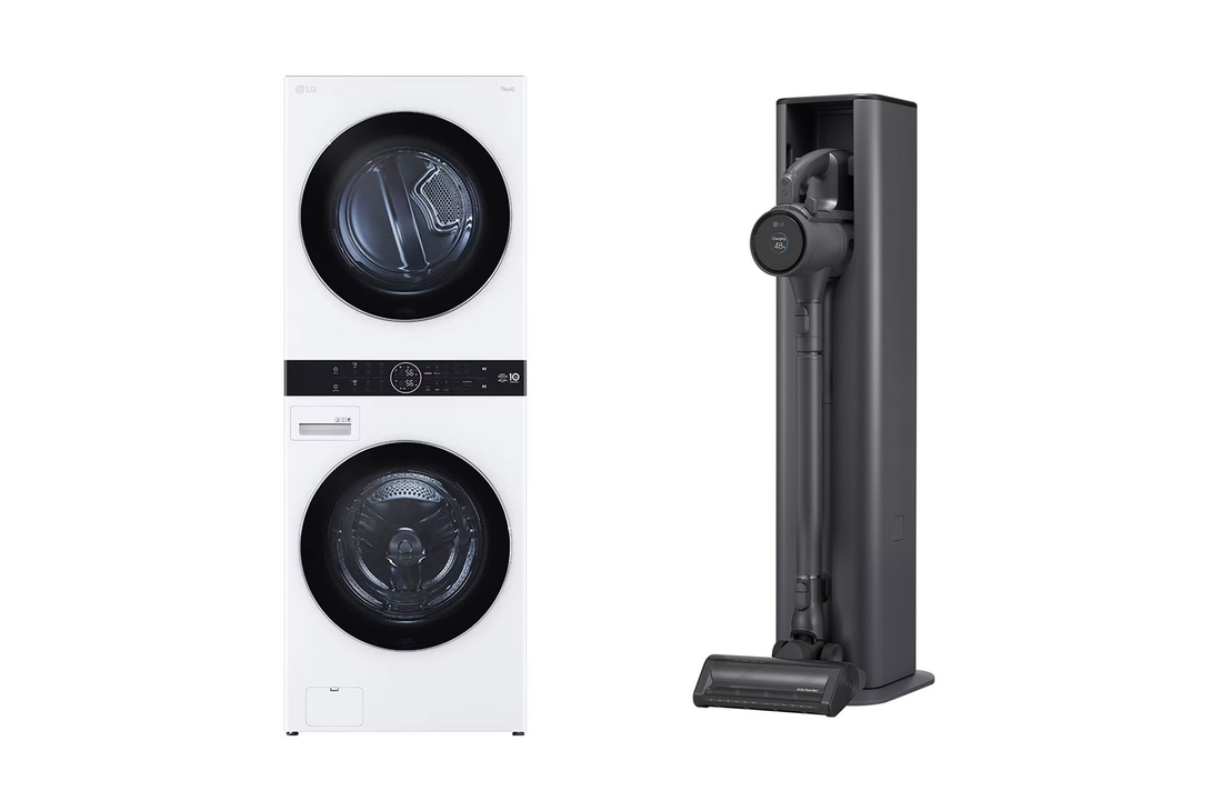 LG غسالة ومجفف وحدة واحدة| 21 كجم | تحميل أمامي | مع لوحة تحكم بالمنتصف | AI DD | TurboWash™ 360 | ™+Steam | لوحة التحكم باللغة العربية فقط + LG CordZero™ A9Kompressor، محطة شحن ذاتية التفريغ، مكنسة كهربائية يدوية, WK2116WHT1.A9XULTR